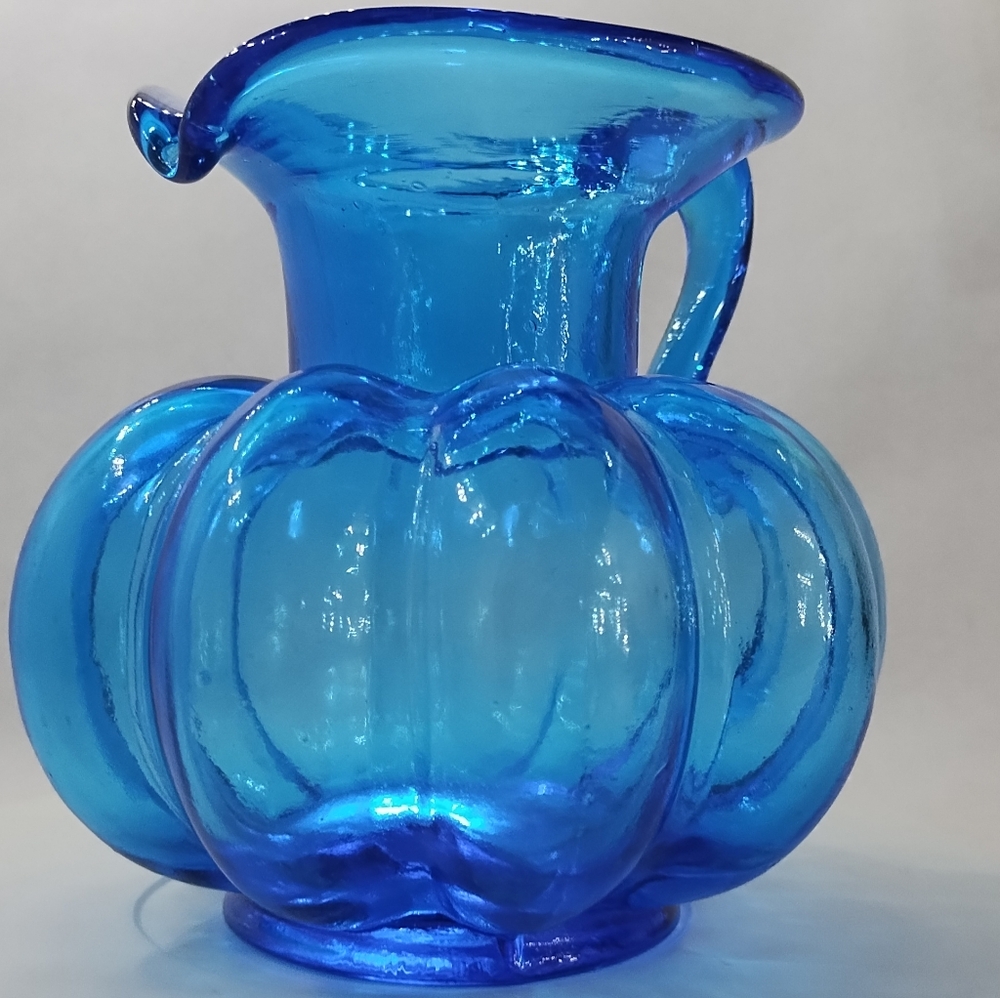 Clevenger Brothers Mid-Century Blue Art Glass Hand Blown Pumpkin Design … - Picture 7 of 8